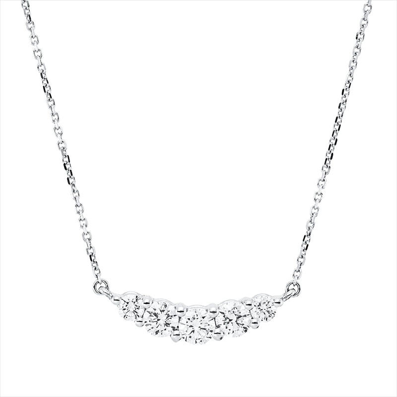 Collier 18 kt WG, mit ZÖ 40,7,42,43.7 cm, 5 Brill. 0,52 ct, W-si