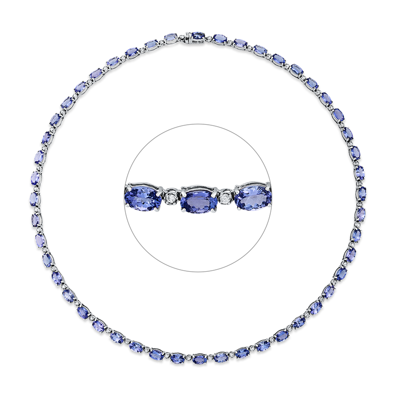 Collier 18 kt WG, 48 Brill. 0,95 ct, F-pi, 48 Tansanit 21,30 ct blau