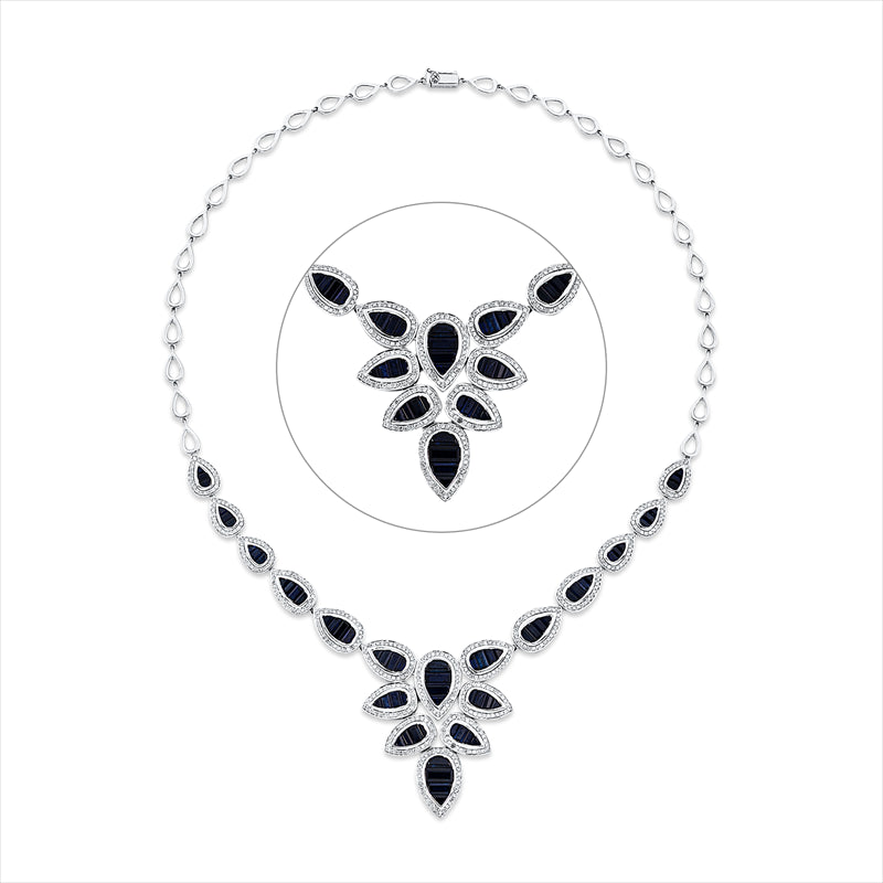 Collier 18 kt WG, 482 Brill. 2,06 ct, W-pi, 66 Saphire 11,65 ct blau