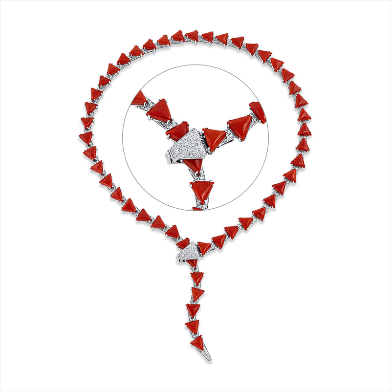 Collier 18 kt WG, 358 Brill. 1,88 ct, W-pi, 48 Korall 85,53 ct orange