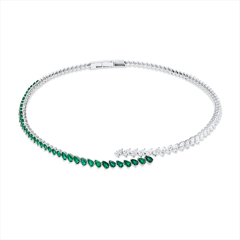 Collier 18 kt WG, 37 Tropfen 4,84 ct, TW-vsi/si, 38 Smaragde 5,82 ct grün