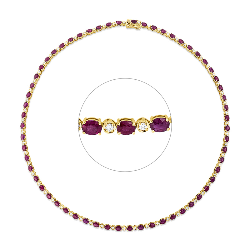 Collier 18 kt GG, 60 Brill. 1,21 ct, F-si, 60 Rubine 13,09 ct rot