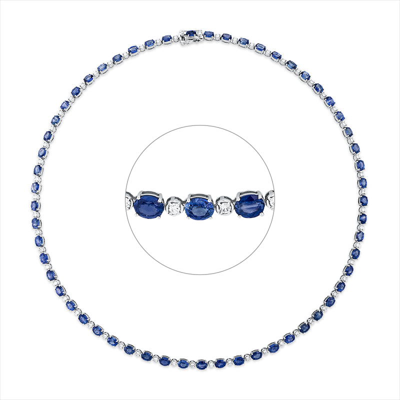 Collier 18 kt WG, 57 Brill. 1,17 ct, F-si, 57 Saphire 18,56 ct blau