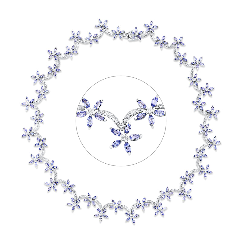 Collier 18 kt WG, 244 Brill. 1,82 ct, TW-pi, 205 Tansanit 15,60 ct blau