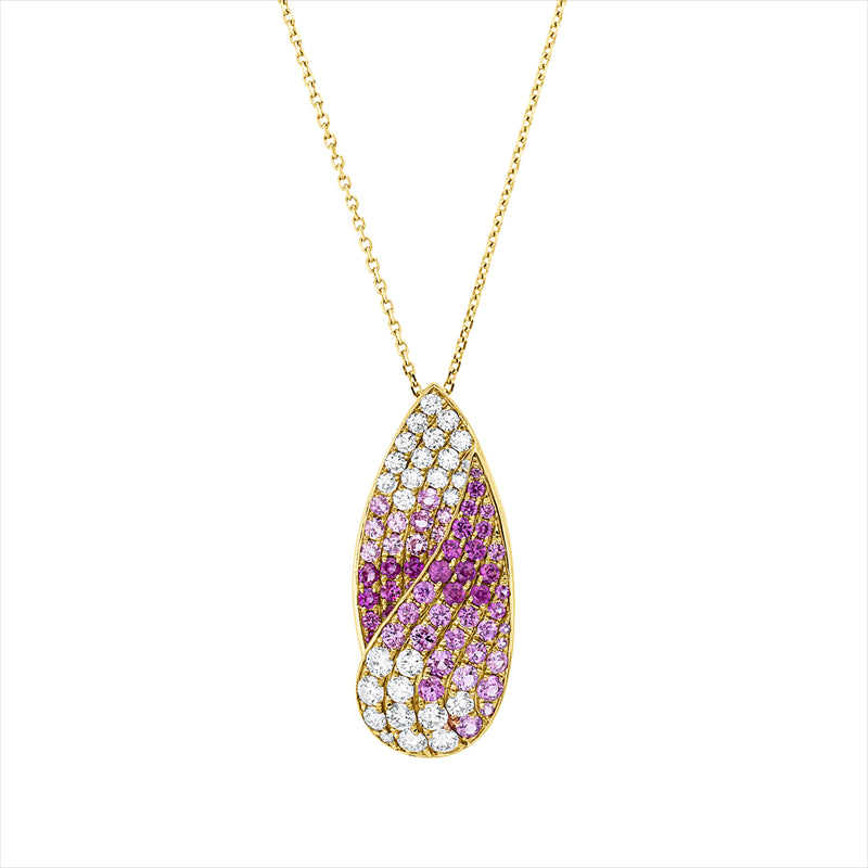 Collier 18 kt RG, mit ZÖ 40 cm, 28 Brill. 0,87 ct, TW-si, 59 Saphire 1,41 ct pink