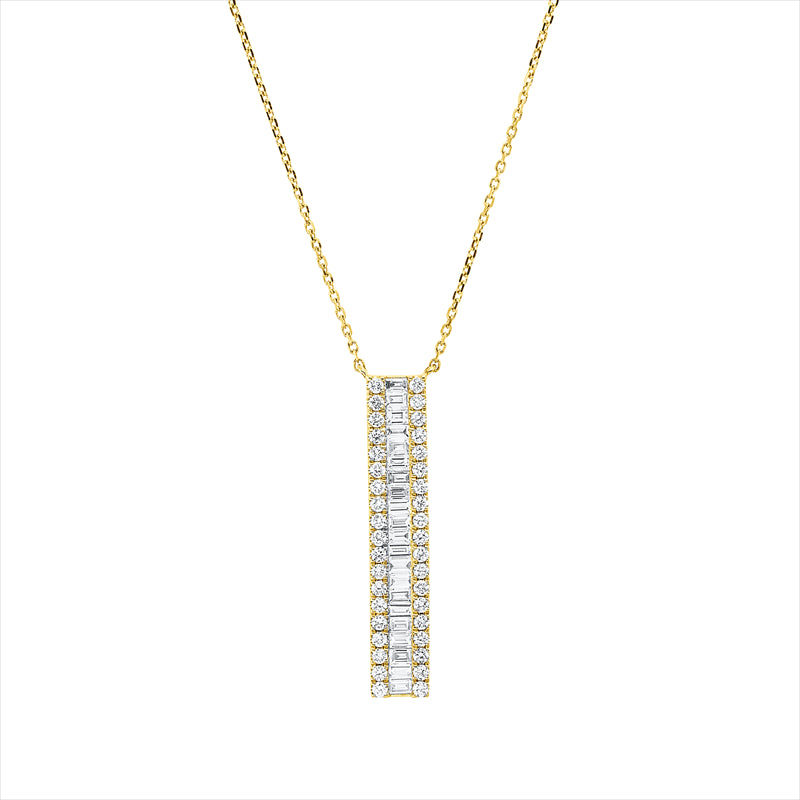 Collier 18 kt GG, mit ZÖ 40 cm, 21 Bag. 0,34 ct, TW-si, 38 Brill. 0,31 ct, TW-si