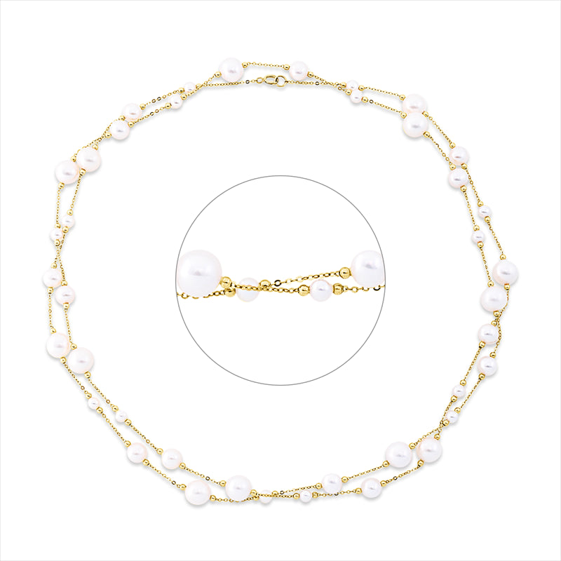 Collier 18 kt GG, 13 ZP weiß 6 mm, 13 ZP weiß 8 mm, 14 ZP weiß 4,5 mm, L:90,0 cm