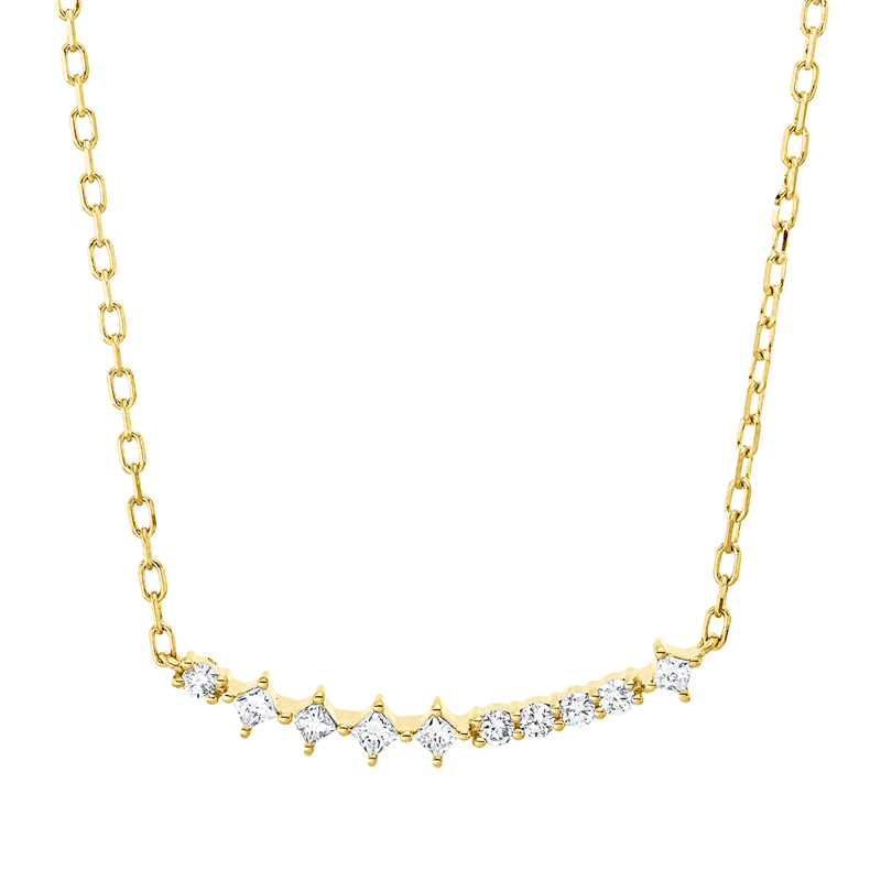Collier 18 kt GG, ZÖ 40,6+43 cm, 5 Princ. 0,09 ct, TW-si, 5 Brill. 0,07 ct, TW-pi