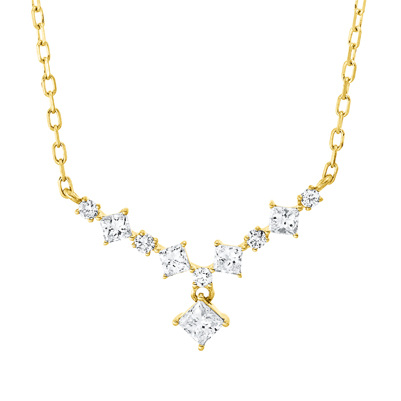 Collier 18 kt GG, ZÖ 40,6+43 cm, 4 Princ. 0,20 ct, TW-si, 1 Princ. 0,10 ct, TW-si, 5 Brill. 0,07 ct, TW-pi