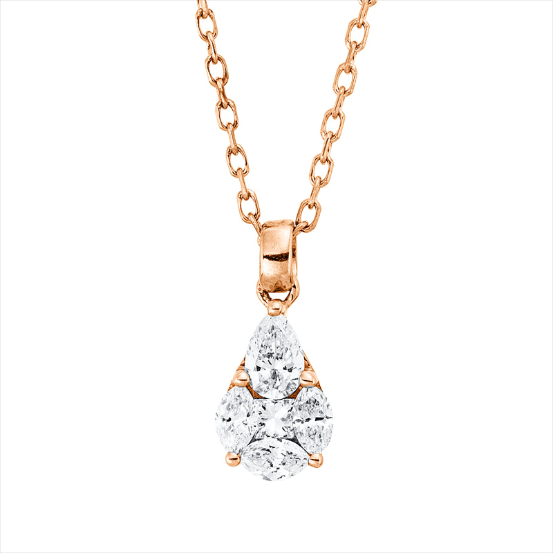 Collier 18 kt RG,1 Tropfen 0,08 ct, TW-vsi, 1 Princ. 0,03 ct, TW-vsi, 3 Nav. 0,11 ct, TW-vsi