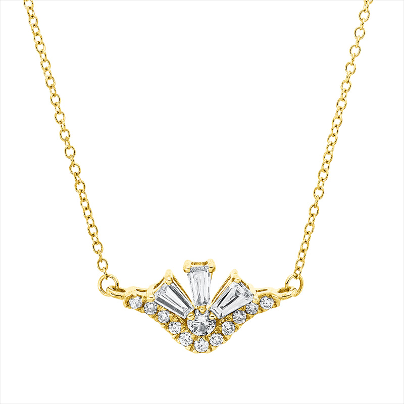Collier 18 kt GG, mit ZÖ 40,6 cm, 3 Trap. 0,14 ct, TW-vsi, 12 Brill. 0,10 ct, TW-si