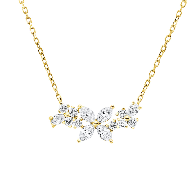 Collier 18 kt GG, 4 Nav. 0,24 ct, TW-vsi, 2 Tropfen 0,07 ct, TW-vsi, 8 Brill. 0,14 ct, TW-si