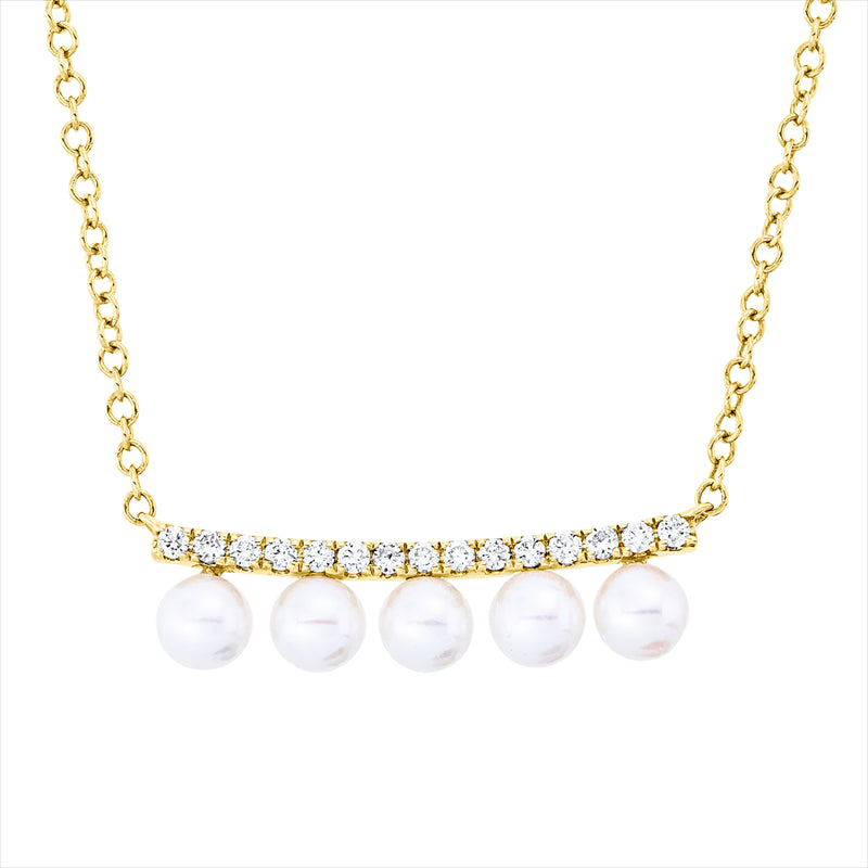 Collier 14 kt GG, mit ZÖ 40 cm + 42,5 cm, 15 Brill. 0,15 ct, W-si/pi, 5 ZP weiß 4 mm