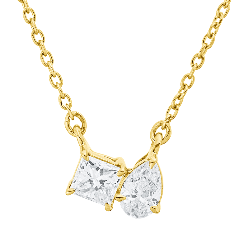 Collier 18 kt GG, mit ZÖ 40 cm + 42 cm, 1 Princ. 0,17 ct, TW-si, 1 Tropfen 0,16 ct, TW-si
