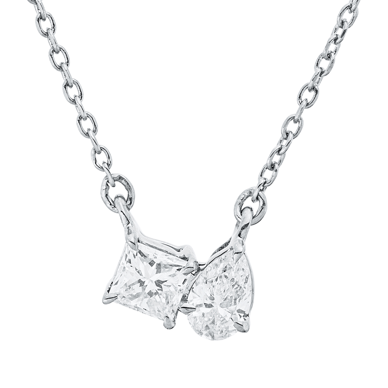 Collier 18 kt WG, mit ZÖ 40 cm + 42 cm, 1 Princ. 0,17 ct, TW-si, 1 Tropfen 0,17 ct, TW-si
