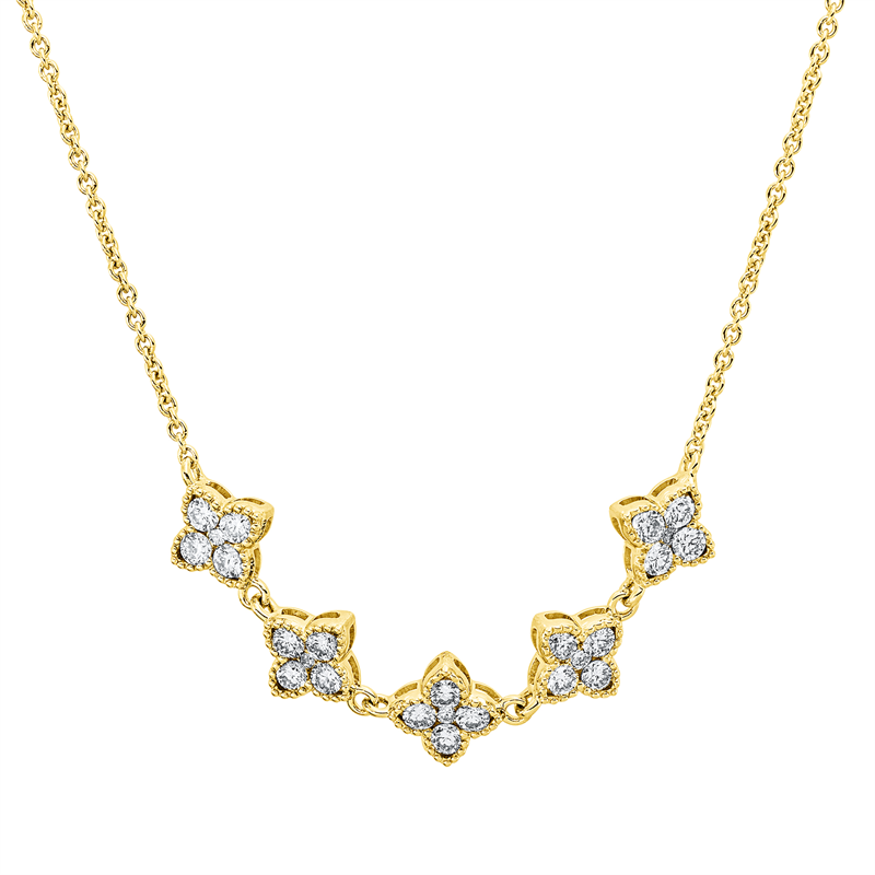 Collier 18 kt GG, mit ZÖ 40 cm + 42,5 cm, 25 Brill. 0,60 ct, W-si