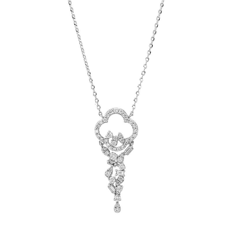 Collier 18 kt WG, mit ZÖ 41 cm,43 cm, 6 Brill. 0,07 ct, TW-si, 4 Bag. 0,07 ct, TW-si, 39 Brill. 0,18 ct, TW-si