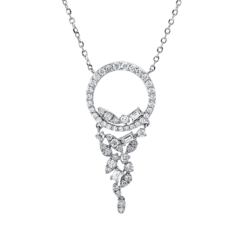 Collier 18 kt WG, mit ZÖ 41 cm, 43 cm, 10 Brill. 0,11 ct, TW-si, 3 Bag. 0,04 ct, TW-si, 43 Brill. 0,19 ct, TW-si