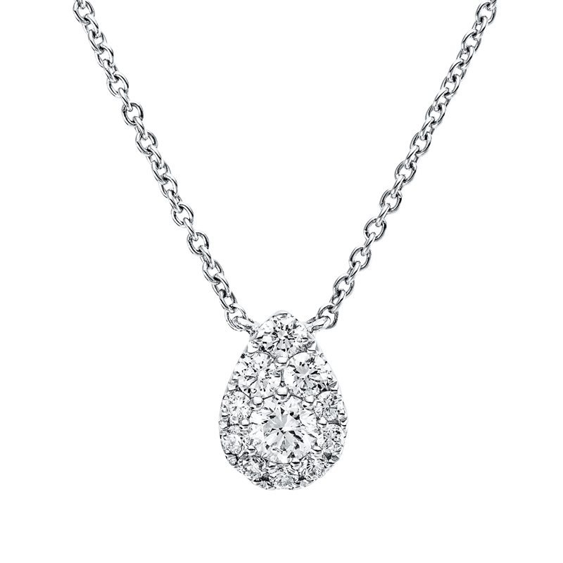 Collier 18 kt WG, mit ZÖ 42 cm + 43 cm, 11 Brill. 0,34 ct, TW-si