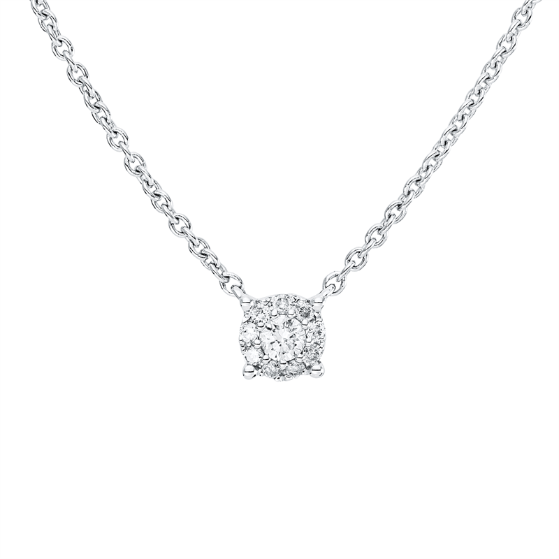 Collier 18 kt WG, mit ZÖ 40 cm + 43 cm, 10 Brill. 0,09 ct, TW-pi