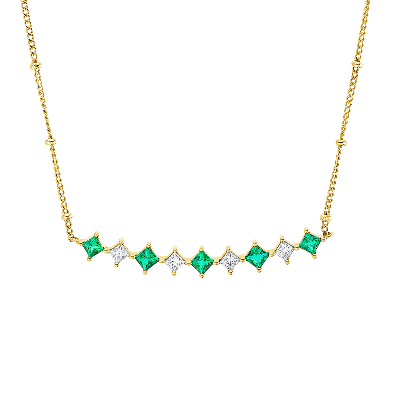 Collier 18 kt GG, 4 Princ. 0,18 ct, TW-si, 5 Smaragde 0,33 ct grün