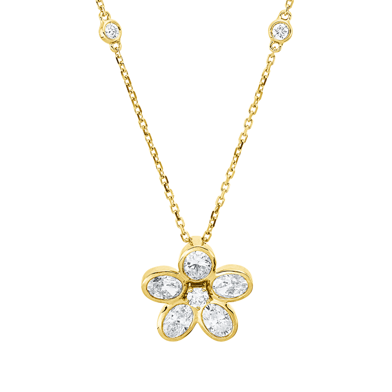 Collier 18 kt GG, mit ZÖ 40 cm + 43 cm, 5 Oval 1,20 ct, TW-si, 3 Brill. 0,12 ct, TW-si