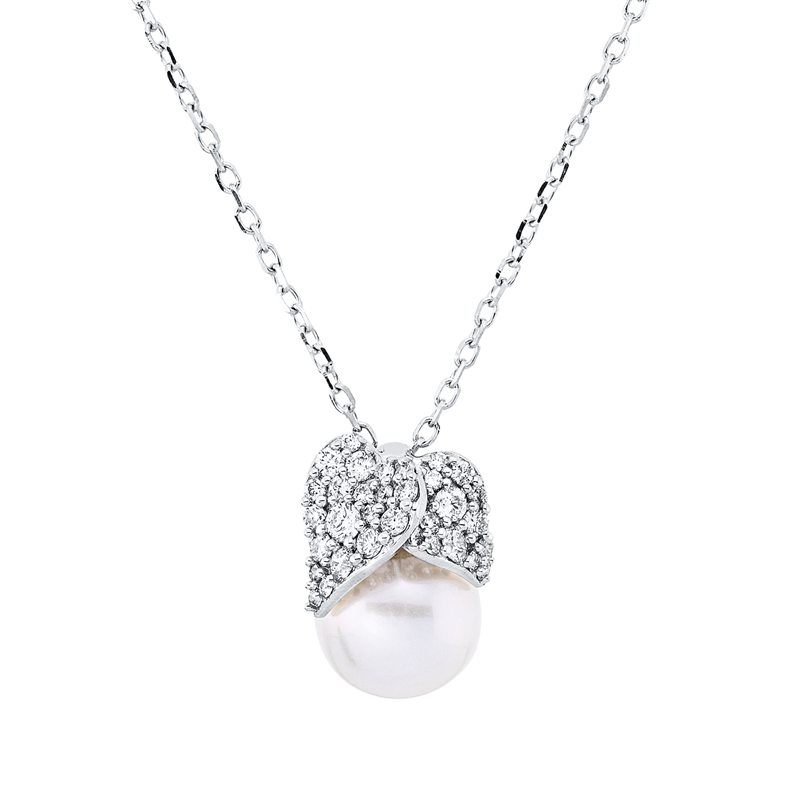 Collier 18 kt WG, mit ZÖ 40 cm, 33 Brill. 0,18 ct, TW-si, 1 SW weiß 7 mm