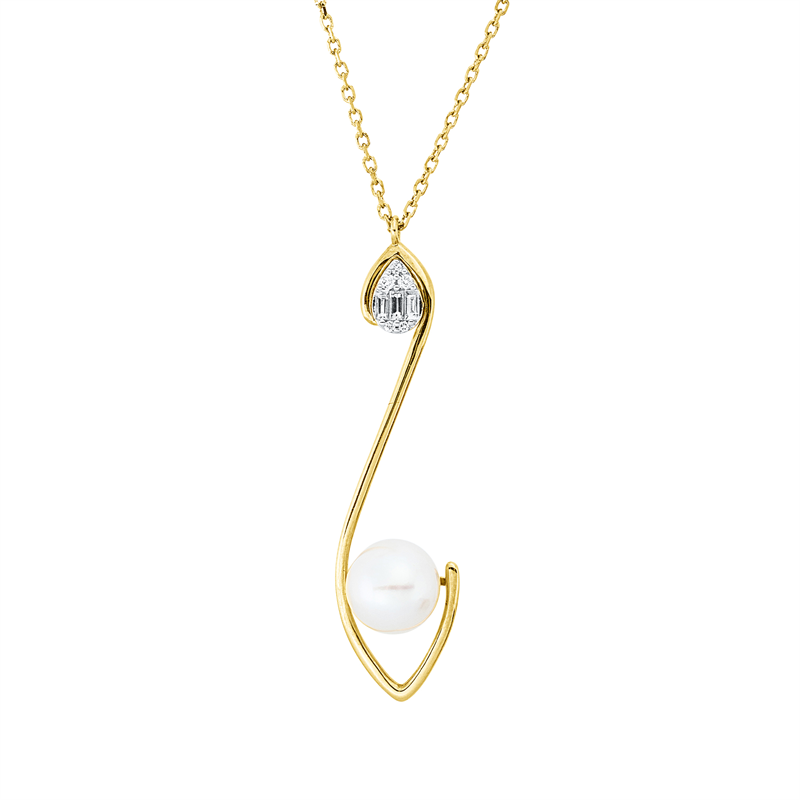 Collier 18 kt GG+WG, mit ZÖ 40 cm, 3 Bag. 0,05 ct, TW-vsi, 5 Brill. 0,02 ct, TW-si, 1 SW weiß 7 mm