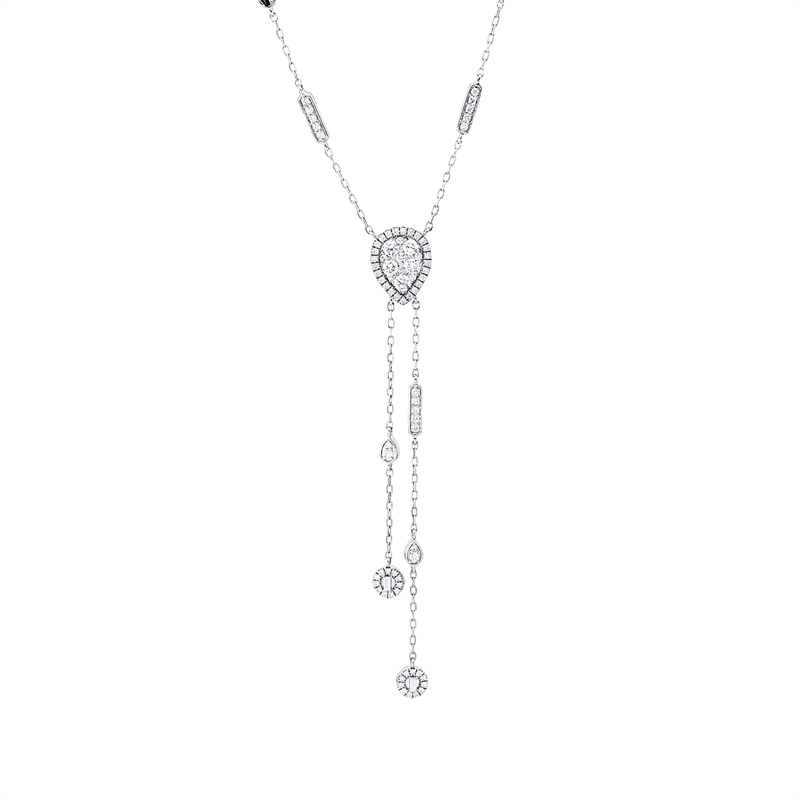 Collier 18 kt WG, mit ZÖ 40 cm, 2 Bag. 0,02 ct, TW-vsi, 82 Brill. 0,76 ct, TW-si