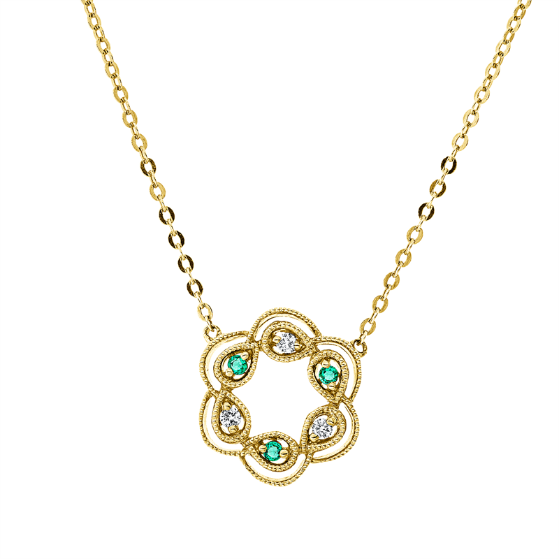 Collier 18 kt GG, 3 Brill. 0,04 ct, TW-si, 3 Smaragde 0,03 ct grün