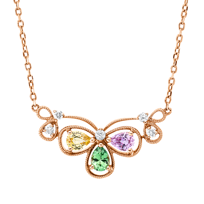Collier 18 ktRG, 5 Brill.0,07ct,TW-si, 1 Saphir 0,15ct pink, 1 Tsavorith 0,16ct grün, 1 Saphir 0,16ct gelb