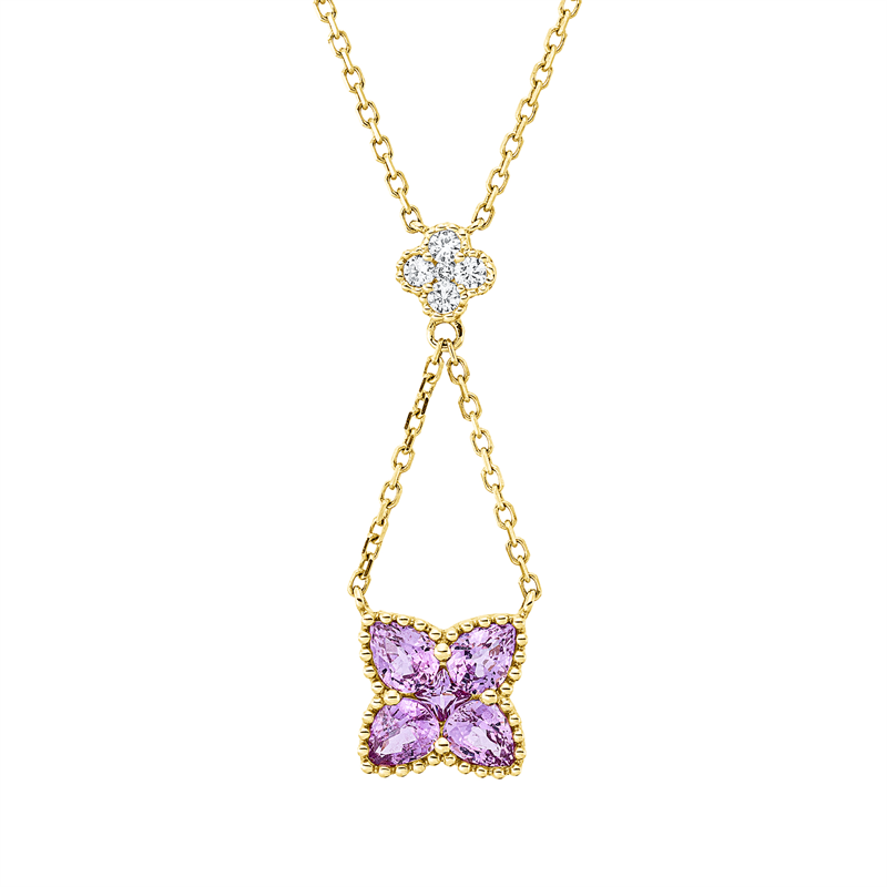 Collier 14 kt GG, 5 Brill. 0,11 ct, TW-si, 1 Saphir 0,06 ct pink, 4 Saphire 1,09 ct pink