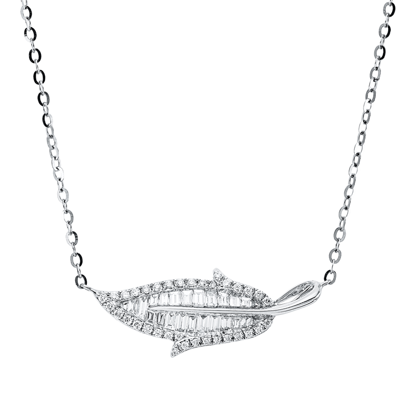 Collier 18 kt WG, mit ZÖ 40 cm + 42,5 cm, 21 Bag. 0,37 ct, TW-si, 35 Brill. 0,11 ct, TW-si