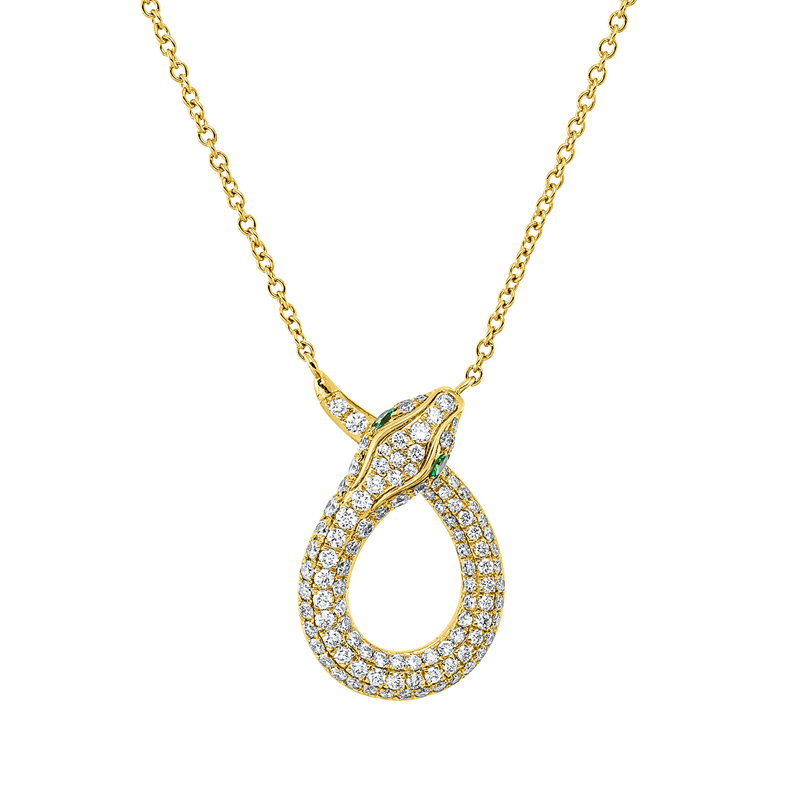 Collier 18 kt GG, 106 Brill. 0,66 ct, F-vsi, 2 Tsavorith 0,08 ct grün