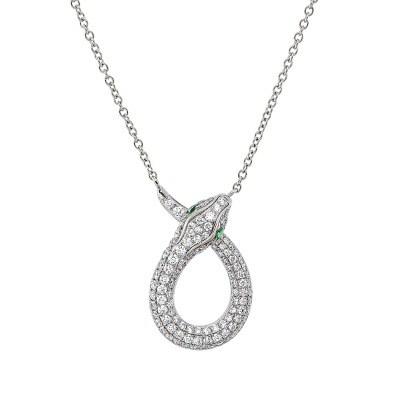 Collier 18 kt WG, 106 Brill. 0,66 ct, F-vsi, 2 Tsavorith 0,07 ct grün