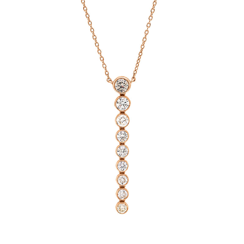 Collier 18 kt RG, mit ZÖ 38 cm, 9 Brill. 1,07 ct, fancy