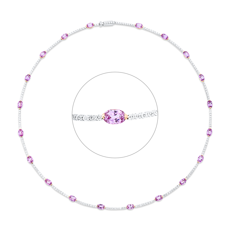 Collier 18 kt WG+RG, 187 Brill. 3,40 ct, TW-vsi/si, 20 Saphire 11,96 ct pink