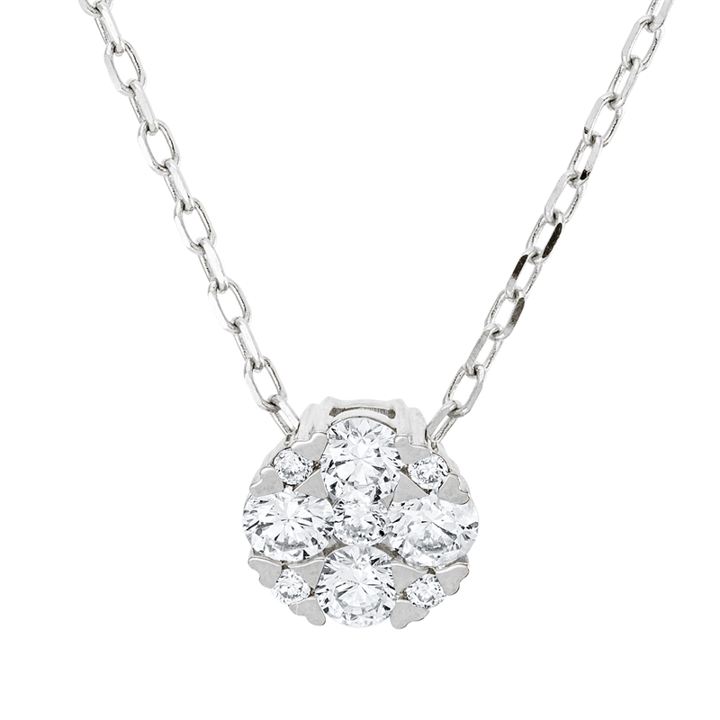 Collier 18 kt WG, 4 Brill. 0,03 ct, TW-si, 1 Brill. 0,02 ct, TW-si, 4 Brill. 0,32 ct, TW-si
