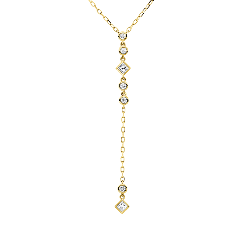 Collier 18 kt GG, ZÖ 40,6+43 cm, 5 Brill. 0,11 ct, TW-si, 2 Princ. 0,15 ct, TW-si