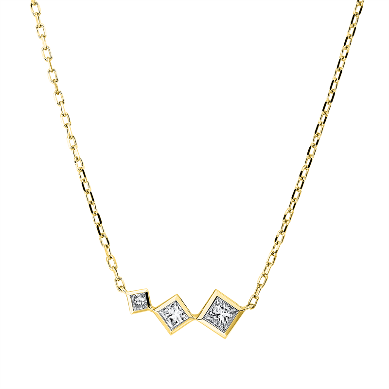 Collier 18 kt GG, ZÖ 40,6+43 cm, 1 Princ. 0,18 ct, TW-si, 2 Princ. 0,15 ct, TW-si