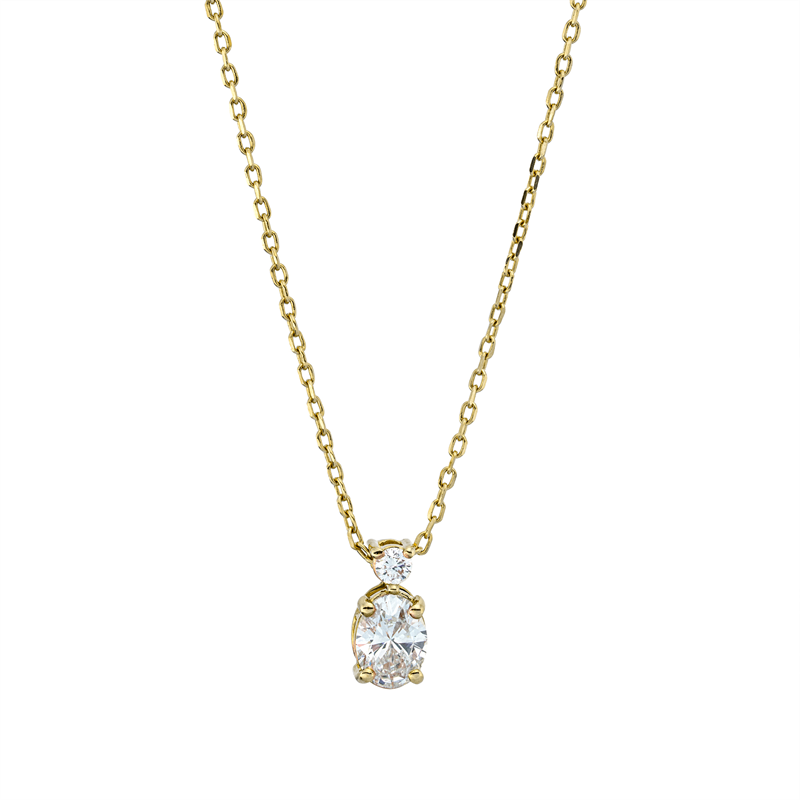 Collier 18 kt GG, mit ZÖ 40 cm + 42 cm, 1 Oval 0,30 ct, TW-si, 1 Brill. 0,04 ct, TW-si