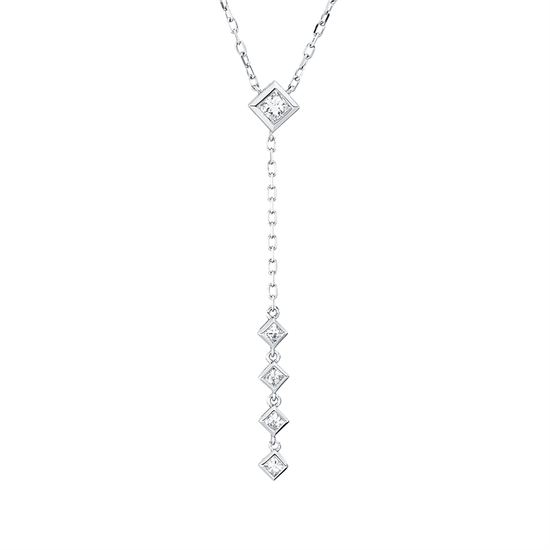 Collier 18 kt WG, ZÖ 40,6+43 cm, 1 Princ. 0,07 ct, TW-si, 8 Princ. 0,40 ct, TW-si