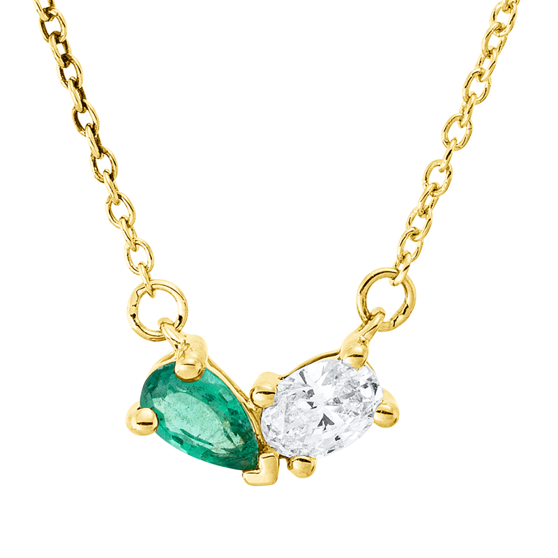 Collier 18 kt GG, 1 Oval 0,16 ct, TW-si, 1 Smaragd 0,17 ct grün