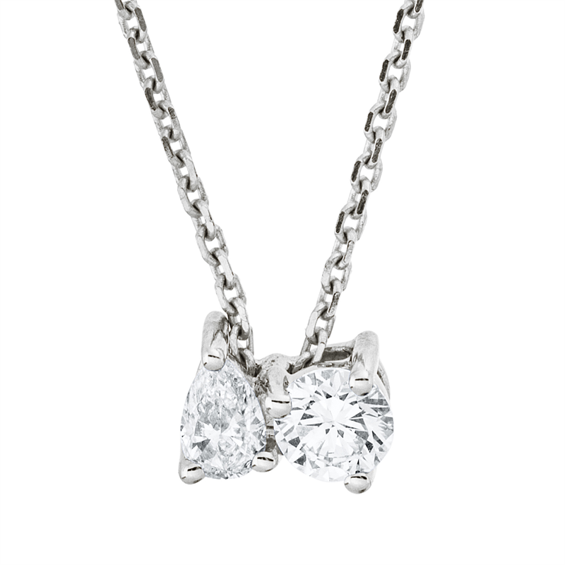 Collier 18 kt WG, mit ZÖ 42 cm, 1 Tropfen 0,06 ct, TW-si, 1 Brill. 0,11 ct, TW-si