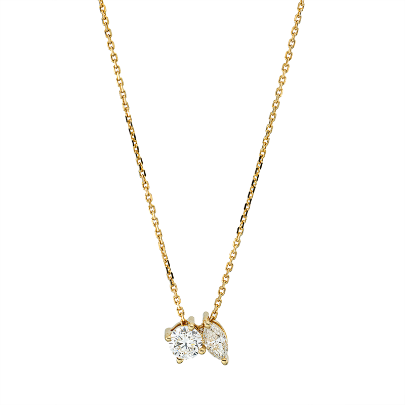 Collier 18 kt GG, mit ZÖ 42 cm, 1 Nav. 0,13 ct, TW-si, 1 Brill. 0,24 ct, TW-si