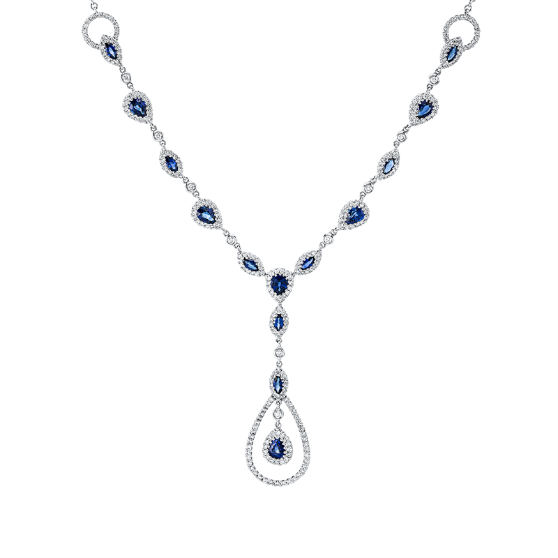 Collier 18 kt WG, 304 Brill. 1,84 ct, TW-si, 14 Saphire 2,66 ct blau