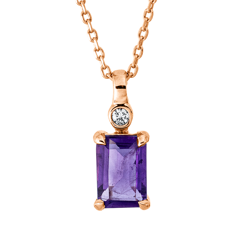 Collier 18 kt RG, mit ZÖ 42 cm, 1 Amethyst 0,22 ct lila, 1 Amethyst 0,59 ct lila