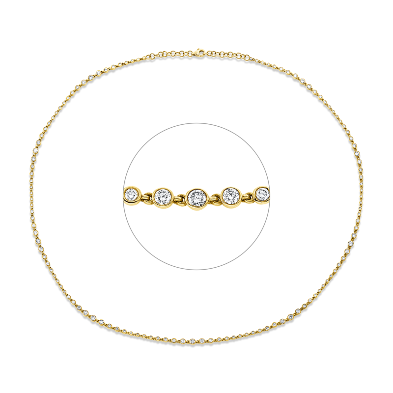 Collier 18 kt GG, 18 Brill. 1,47ct, 36 Brill. 1,45ct, 40 Brill. 0,66ct, 9 Brill. 1,20ct, 18 Brill. 0,53ct, F/TW-si