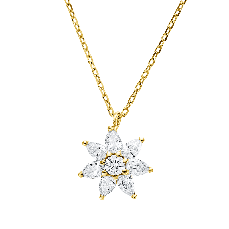 Collier 18 kt GG, mit Öse, 1 Brill. 0,06 ct, TW-si, 7 Tropfen 0,35 ct, TW-si