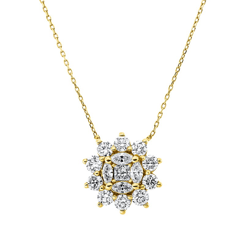 Collier 18 kt GG, 4 Nav. 0,25 ct, F/TW-si, 10 Brill. 0,86 ct, F/TW-si, 1 Princ. 0,09 ct, F/TW-si
